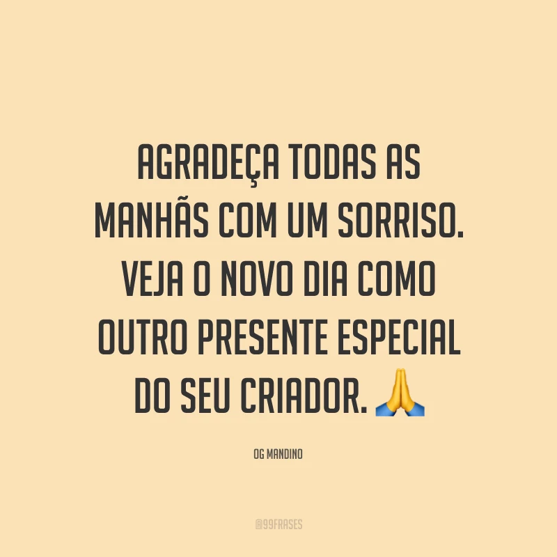 Agradeça todas as manhãs com um sorriso. Veja o novo dia como outro presente especial do seu Criador. 🙏