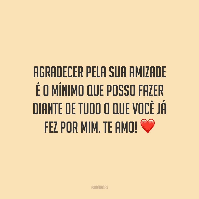 Agradecer pela sua amizade é o mínimo que posso fazer diante de tudo o que você já fez por mim. Te amo! 