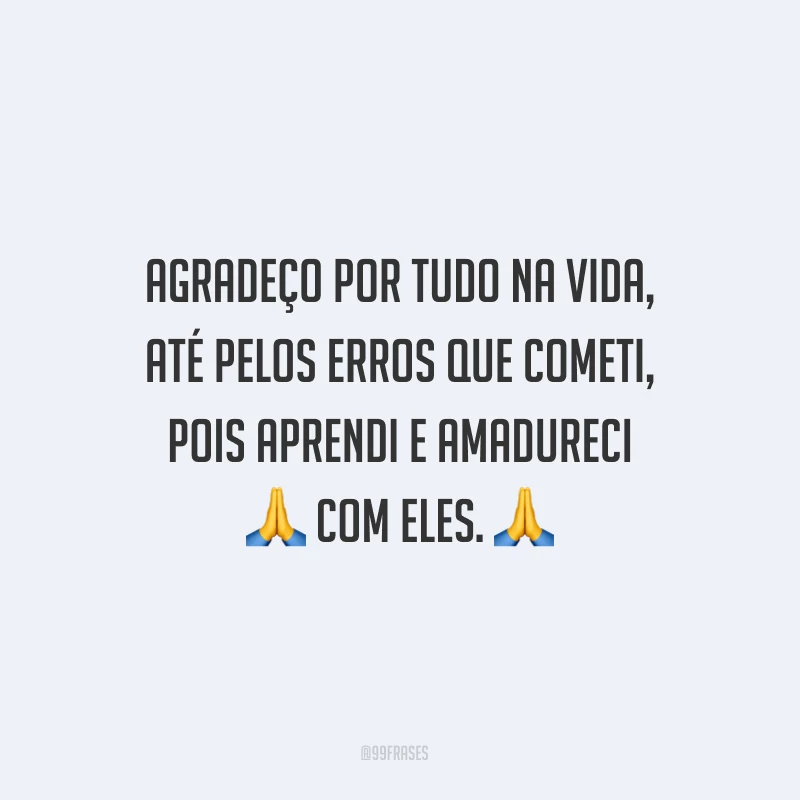Agradeço por tudo na vida, até pelos erros que cometi, pois aprendi e amadureci com eles.