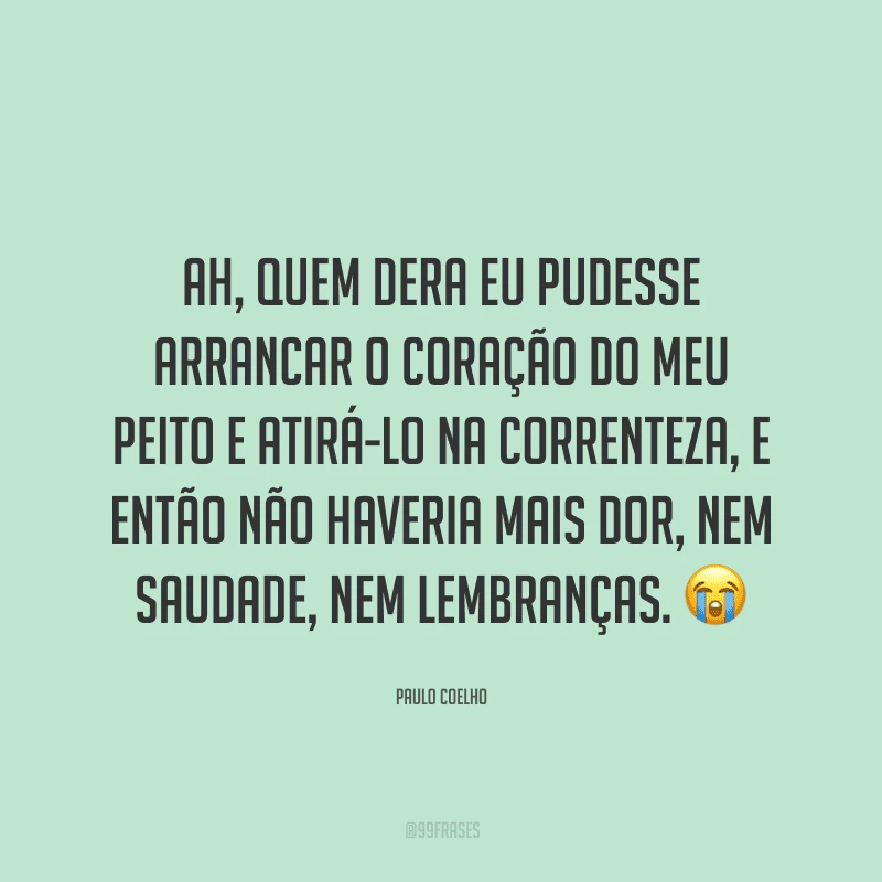 Ah, quem dera eu pudesse arrancar o coração do meu peito e atirá-lo na correnteza, e então não haveria mais dor, nem saudade, nem lembranças.