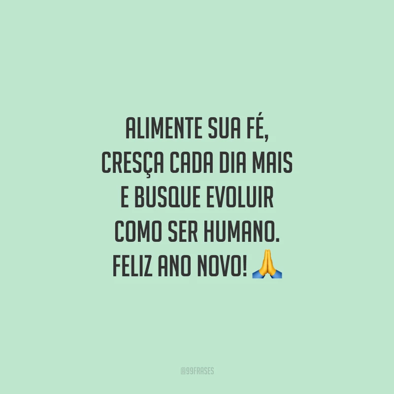 Alimente sua fé, cresça cada dia mais e busque evoluir como ser humano. Feliz Ano Novo!