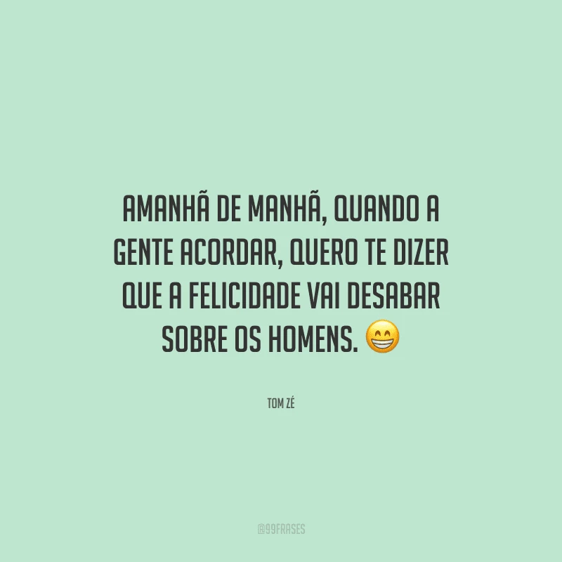 Amanhã de manhã, quando a gente acordar, quero te dizer que a felicidade vai desabar sobre os homens. 