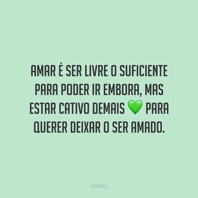 Amar é ser livre o suficiente para poder ir embora, mas estar cativo demais para querer deixar o ser amado.