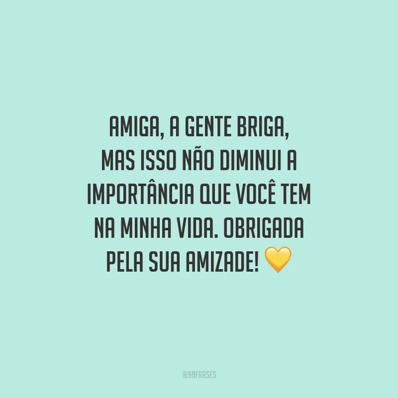 Amiga, a gente briga, mas isso não diminui a importância que você tem na minha vida. Obrigada pela sua amizade! 