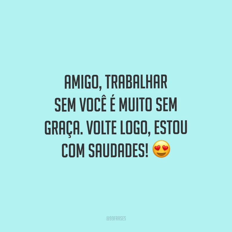 Amigo, trabalhar sem você é muito sem graça. Volte logo, estou com saudades!