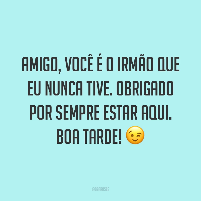 Amigo, você é o irmão que eu nunca tive. Obrigado por sempre estar aqui. Boa tarde! ?
