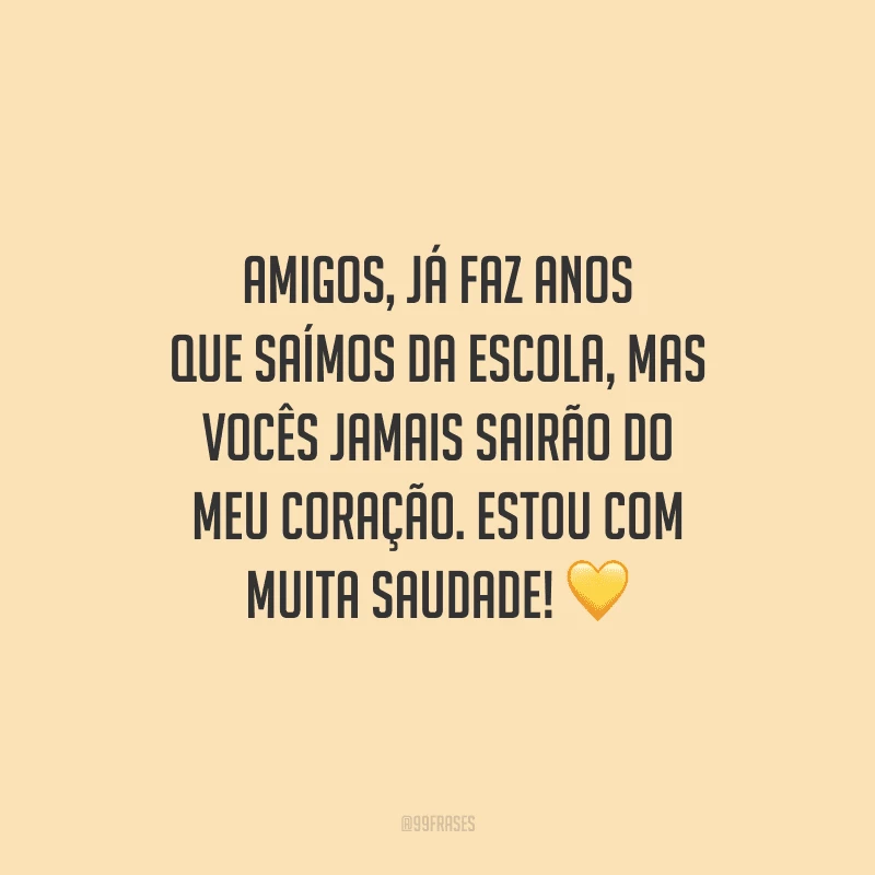 Amigos, já faz anos que saímos da escola, mas vocês jamais sairão do meu coração. Estou com muita saudade!