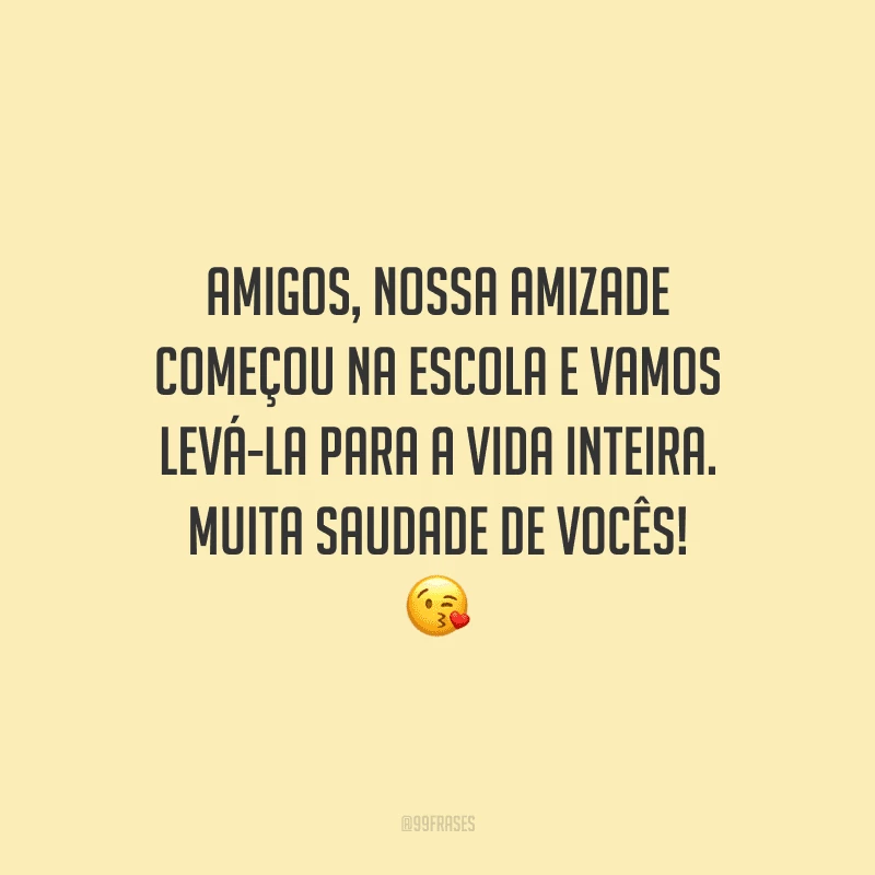 Amigos, nossa amizade começou na escola e vamos levá-la para a vida inteira. Muita saudade de vocês!