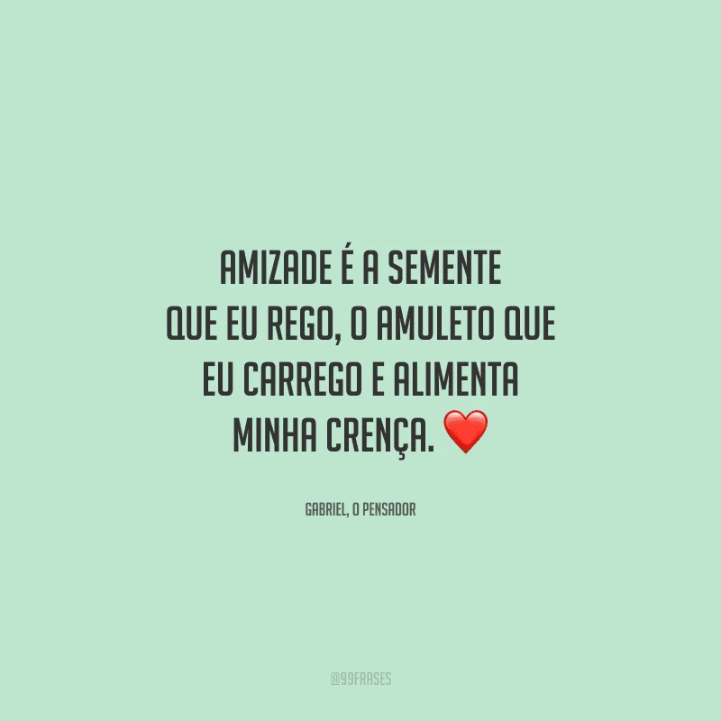 Amizade é a semente que eu rego, o amuleto que eu carrego e alimenta minha crença. 