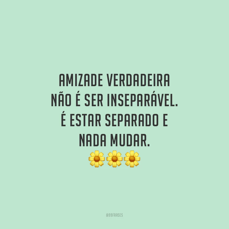 Amizade verdadeira não é ser inseparável. É estar separado e nada mudar.
