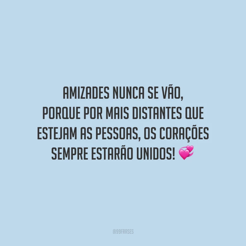 Amizades nunca se vão, porque por mais distantes que estejam as pessoas, os corações sempre estarão unidos!