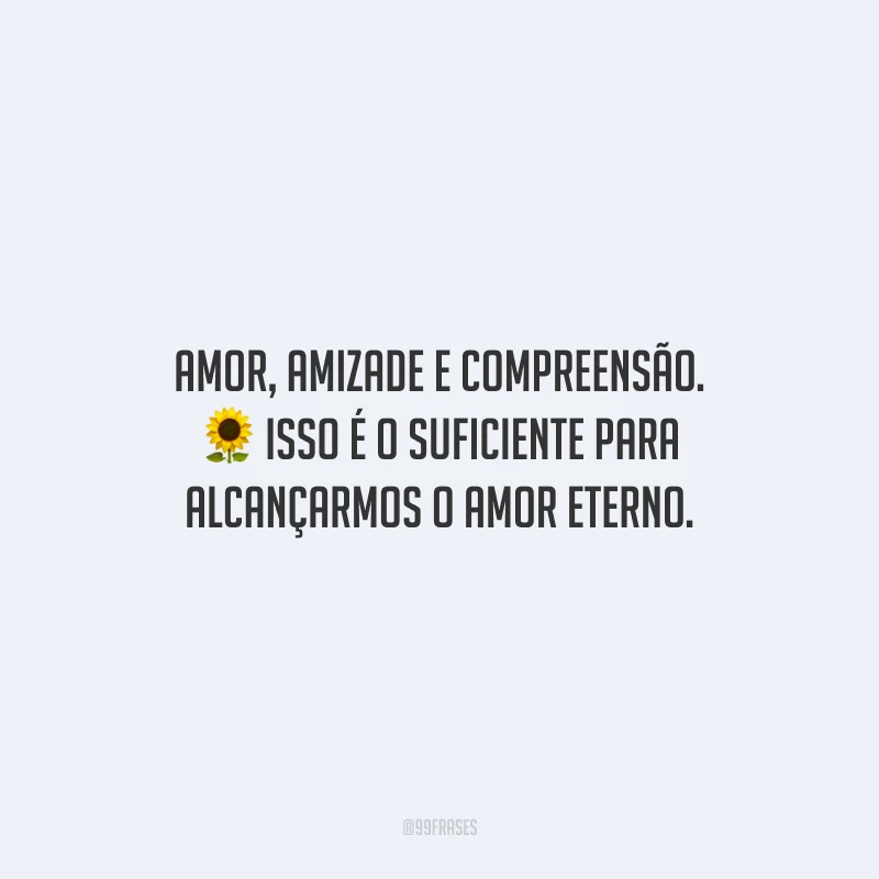 Amor, amizade e compreensão. Isso é o suficiente para alcançarmos o amor eterno.