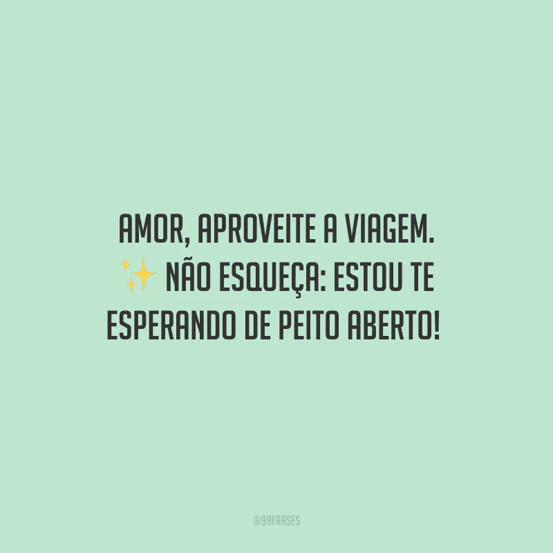 Amor, aproveite a viagem. Não esqueça: estou te esperando de peito aberto! 
