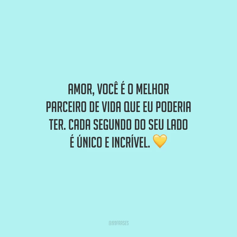Amor, você é o melhor parceiro de vida que eu poderia ter. Cada segundo do seu lado é único e incrível. 