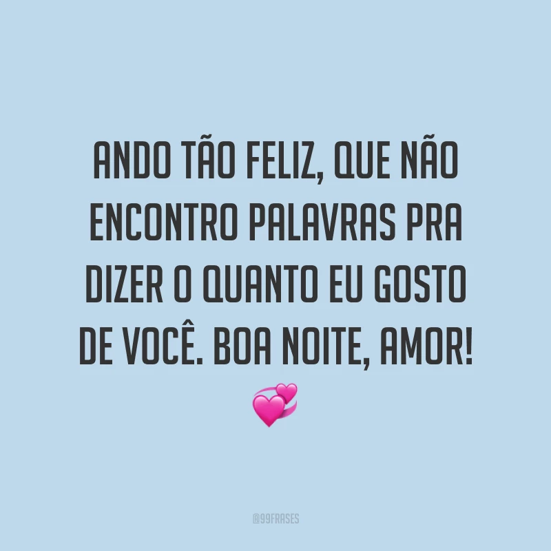 Ando tão feliz, que não encontro palavras pra dizer o quanto eu gosto de você. Boa noite, amor! 💞 
