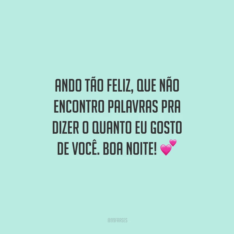 Ando tão feliz, que não encontro palavras pra dizer o quanto eu gosto de você. Boa noite! 