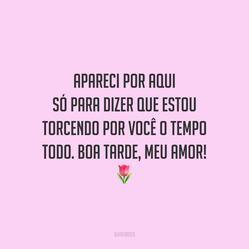 Apareci por aqui só para dizer que estou torcendo por você o tempo todo. Boa tarde, meu amor!