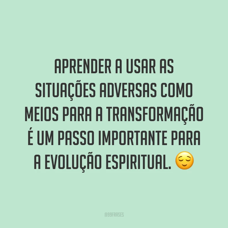 Aprender a usar as situações adversas como meios para a transformação é um passo importante para a evolução espiritual. ?