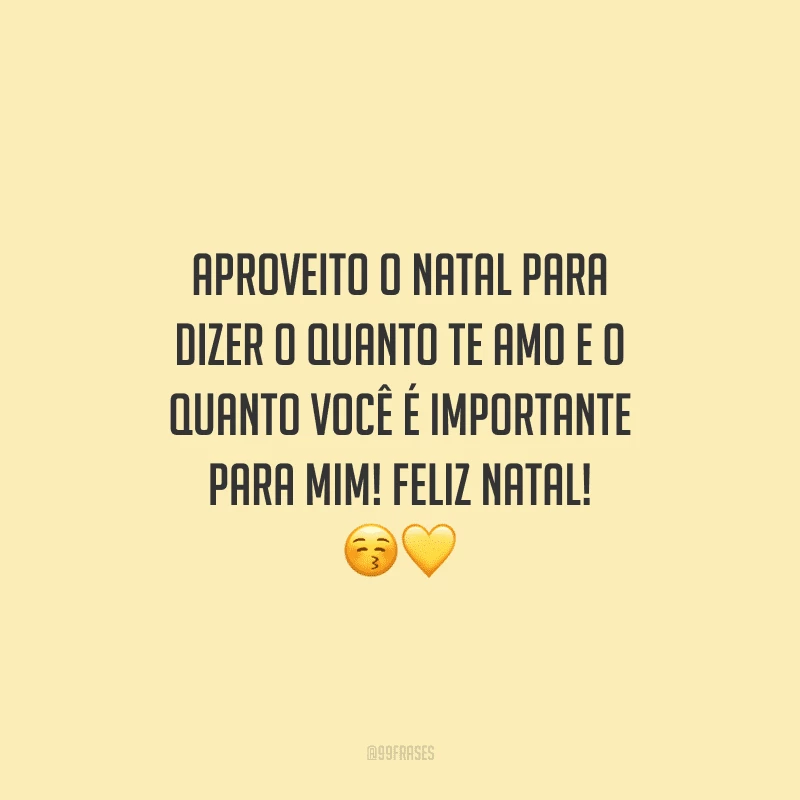 Aproveito o Natal para dizer o quanto te amo e o quanto você é importante para mim! Feliz Natal!