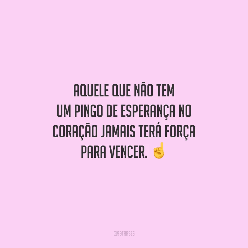 Aquele que não tem um pingo de esperança no coração jamais terá força para vencer. 