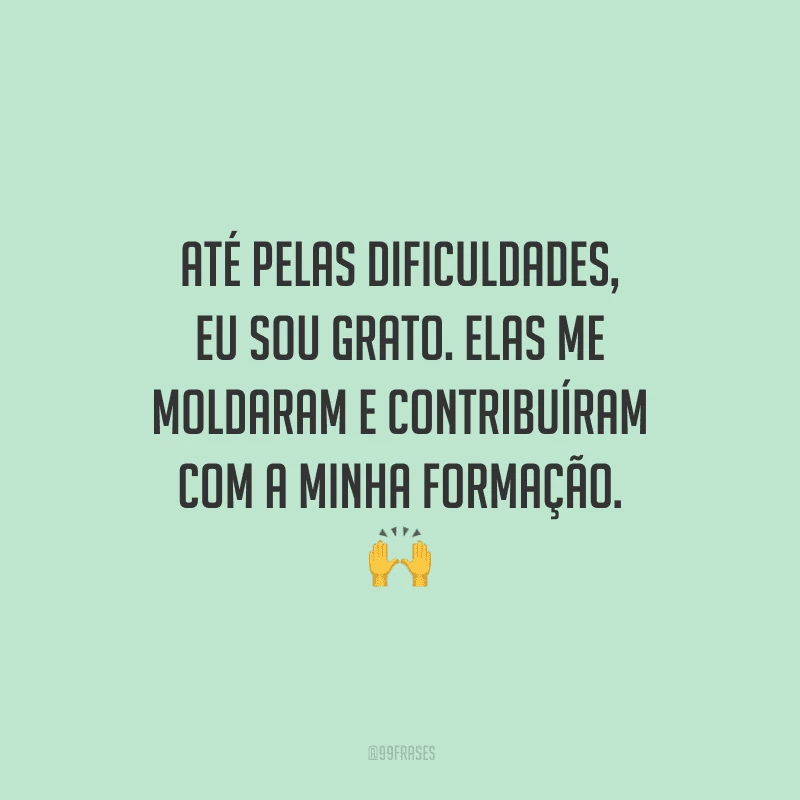 Até pelas dificuldades, eu sou grato. Elas me moldaram e contribuíram com a minha formação.