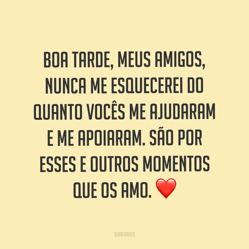 Boa tarde, meus amigos, nunca me esquecerei do quanto vocês me ajudaram e me apoiaram. São por esses e outros momentos que os amo. ❤