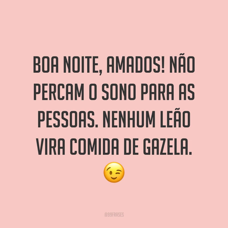 Boa noite, amados! Não percam o sono para as pessoas. Nenhum leão vira comida de gazela. ?