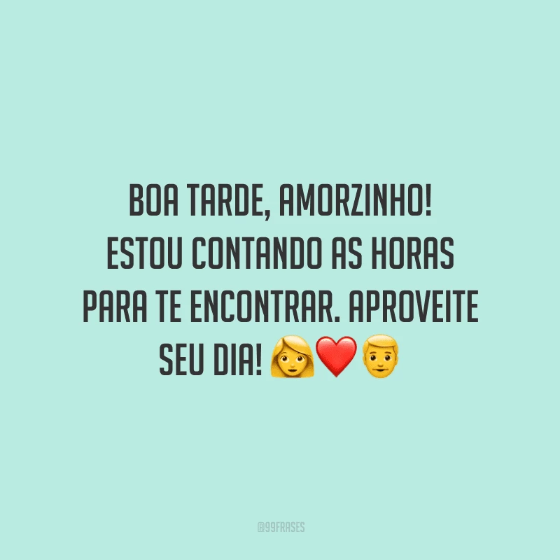 Boa tarde, amorzinho! Estou contando as horas para te encontrar. Aproveite seu dia!