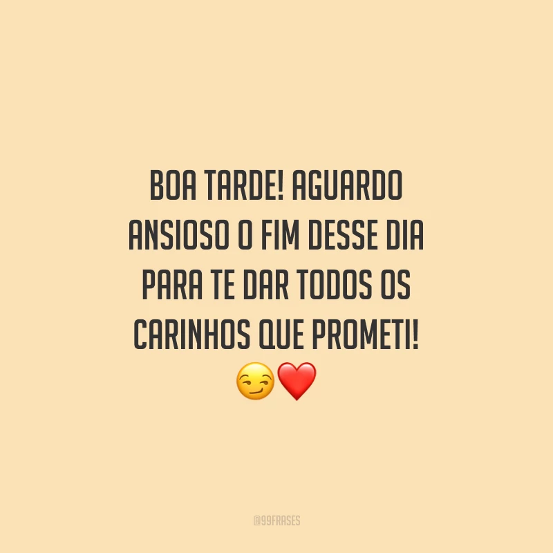 Boa tarde! Aguardo ansioso o fim desse dia para te dar todos os carinhos que prometi!