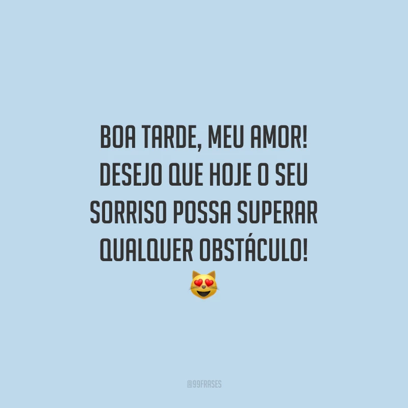 Boa tarde, meu amor! Desejo que hoje o seu sorriso possa superar qualquer obstáculo!