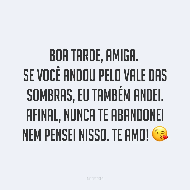 Boa tarde, amiga. Se você andou pelo vale das sombras, eu também andei. Afinal, nunca te abandonei nem pensei nisso. Te amo! ?