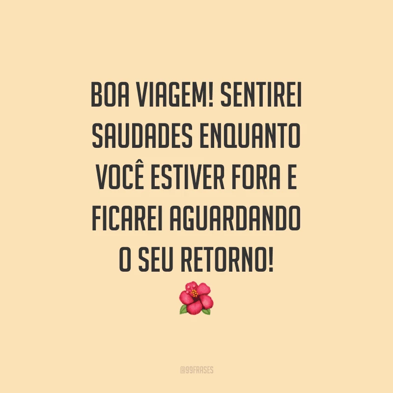 Boa viagem! Sentirei saudades enquanto você estiver fora e ficarei aguardando o seu retorno!