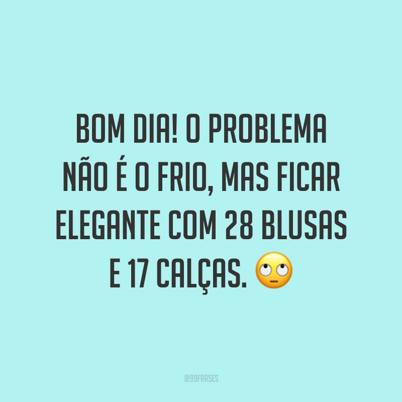 Bom dia! O problema não é o frio, mas ficar elegante com 28 blusas e 17 calças. ?