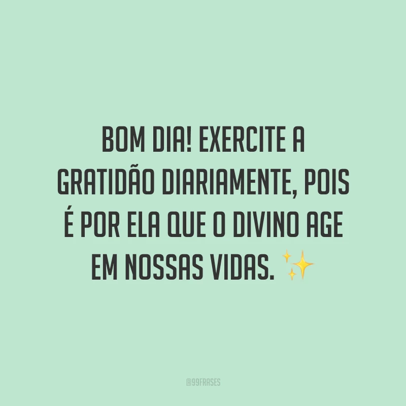 Bom dia! Exercite a gratidão diariamente, pois é por ela que o divino age em nossas vidas. ✨