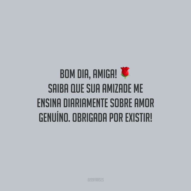 Bom dia, amiga! Saiba que sua amizade me ensina diariamente sobre amor genuíno. Obrigada por existir! 