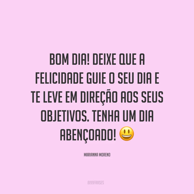 Bom dia! Deixe que a felicidade guie o seu dia e te leve em direção aos seus objetivos. Tenha um dia abençoado! ?