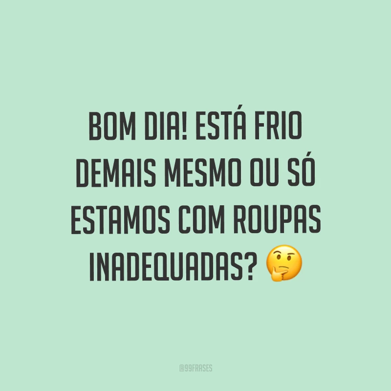 Bom dia! Está frio demais mesmo ou só estamos com roupas inadequadas? ?
