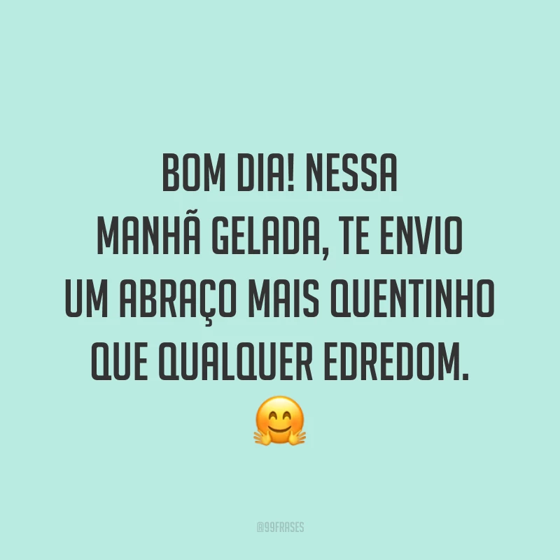 Bom dia! Nessa manhã gelada, te envio um abraço mais quentinho que qualquer edredom. ?