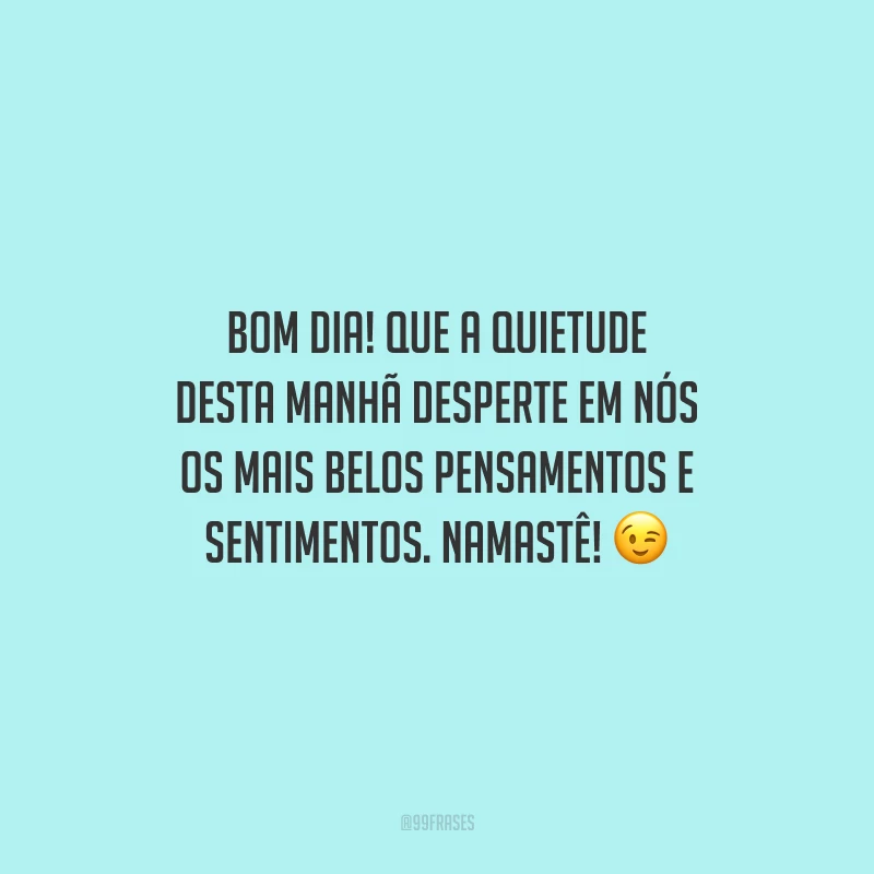 Bom dia! Que a quietude desta manhã desperte em nós os mais belos pensamentos e sentimentos. Namastê!