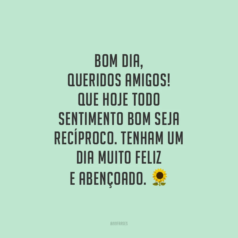 Bom dia, queridos amigos! Que hoje todo sentimento bom seja recíproco. Tenham um dia muito feliz e abençoado.