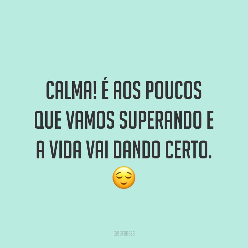 Calma! É aos poucos que vamos superando e a vida vai dando certo. ?