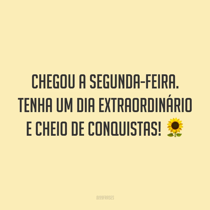 Chegou a segunda-feira. Tenha um dia extraordinário e cheio de conquistas! 🌻