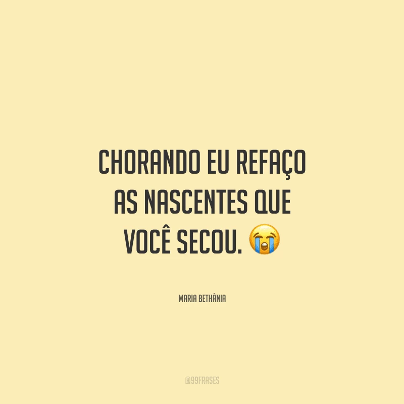 Chorando eu refaço as nascentes que você secou. 