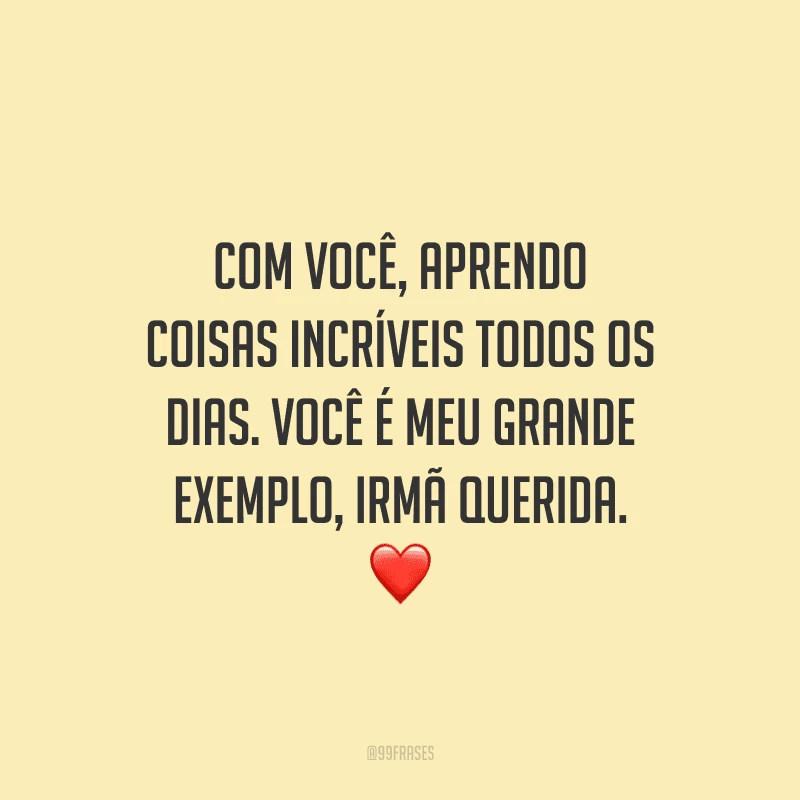 Com você, aprendo coisas incríveis todos os dias. Você é meu grande exemplo, irmã querida.