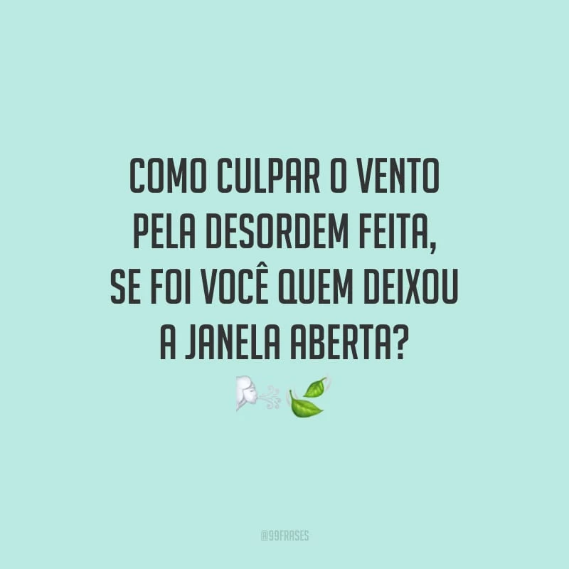 Como culpar o vento pela desordem feita, se foi você quem deixou a janela aberta?