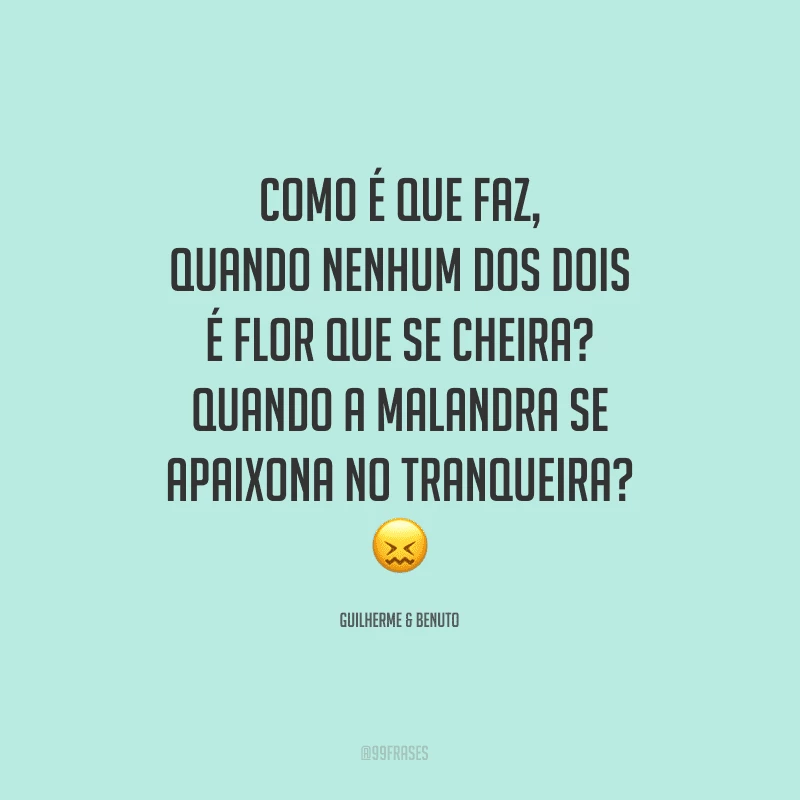 Como é que faz, quando nenhum dos dois é flor que se cheira? Quando a malandra se apaixona no tranqueira?