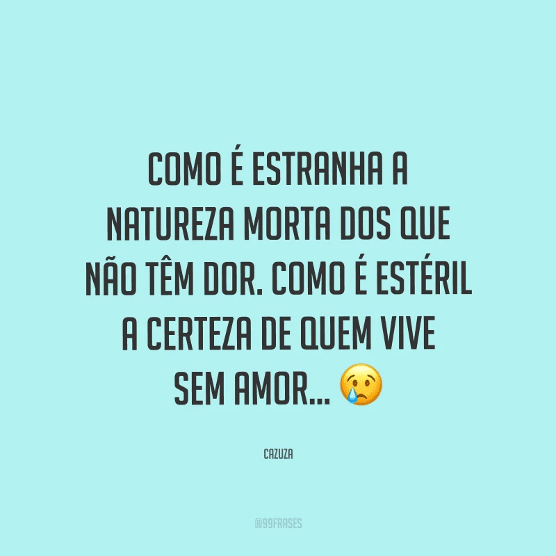 Como é estranha a natureza morta dos que não têm dor. Como é estéril a certeza de quem vive sem amor...