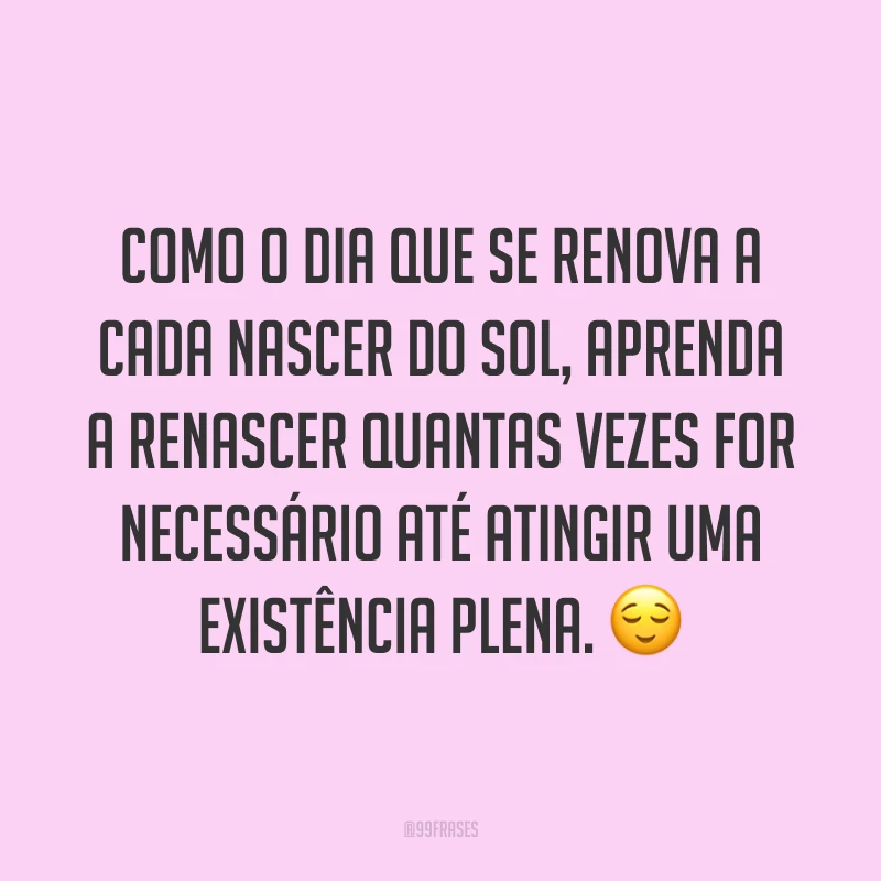 Como o dia que se renova a cada nascer do sol, aprenda a renascer quantas vezes for necessário até atingir uma existência plena. ?