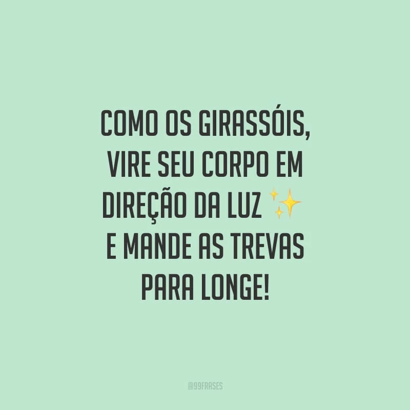 Como os girassóis, vire seu corpo em direção da luz e mande as trevas para longe!
