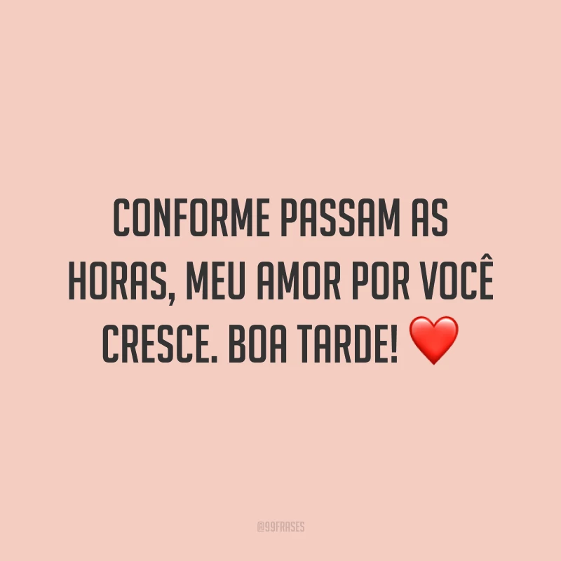 Conforme passam as horas, meu amor por você cresce. Boa tarde! ❤️